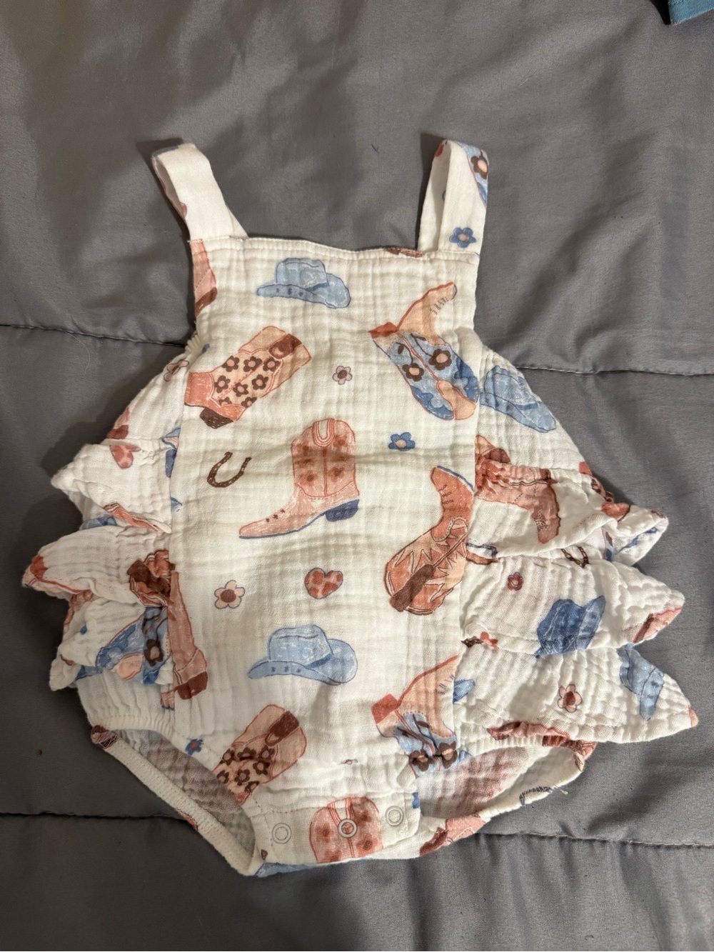 Cowboy Print Ruffle Baby Romper - Pink & Blue